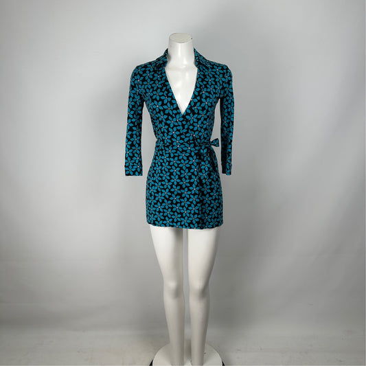 Diane Von Furstenberg Blue Cotton Wrap Romper Size 2