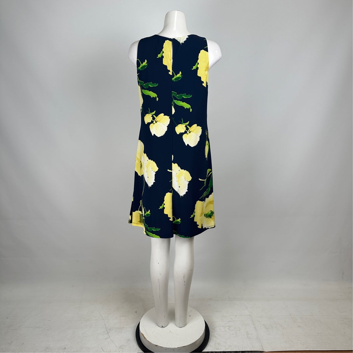 Navy Blue Flower Print A-Line Dress Size 8