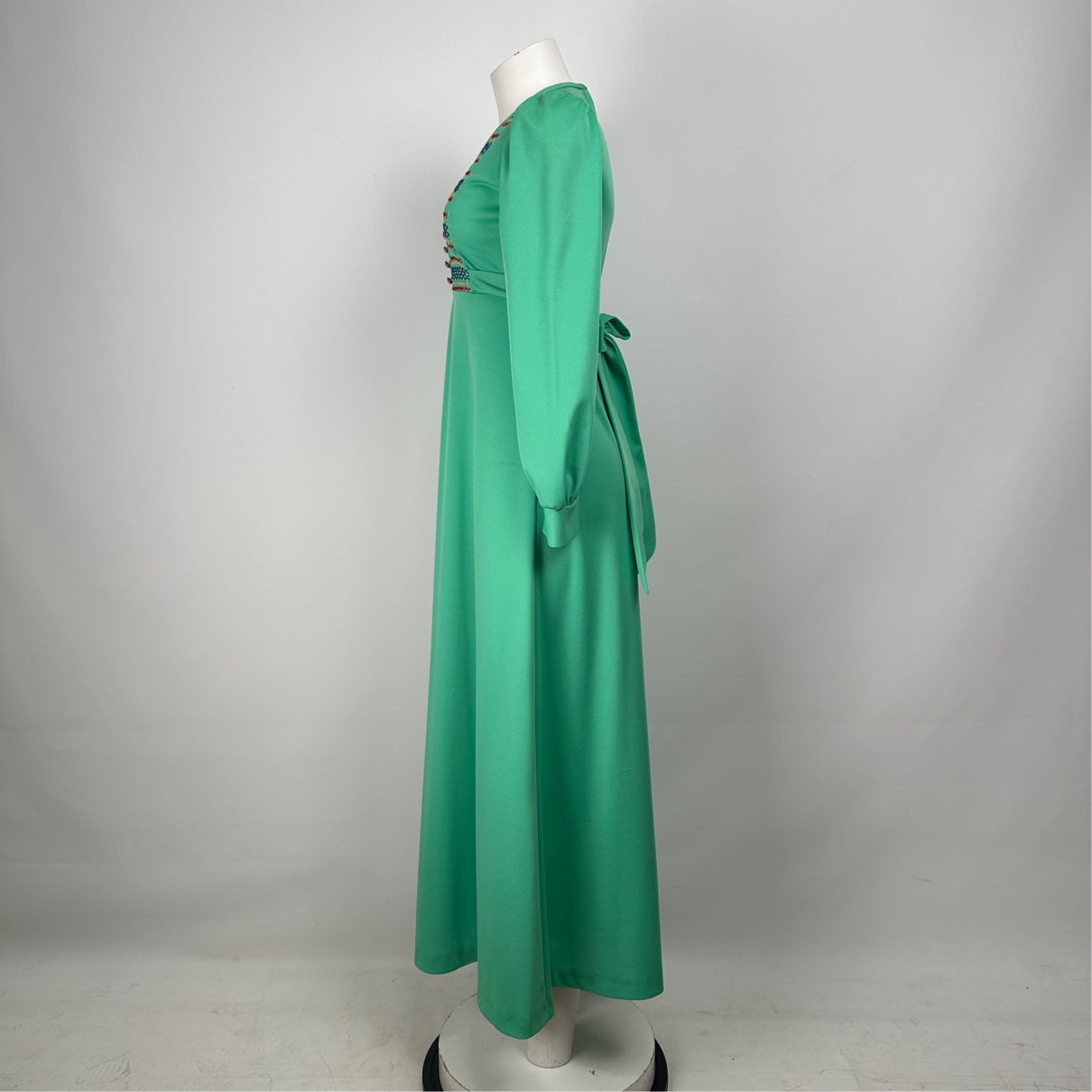 Vintage Nu Mode Green Long Sleeve Maxi Dress Size XS