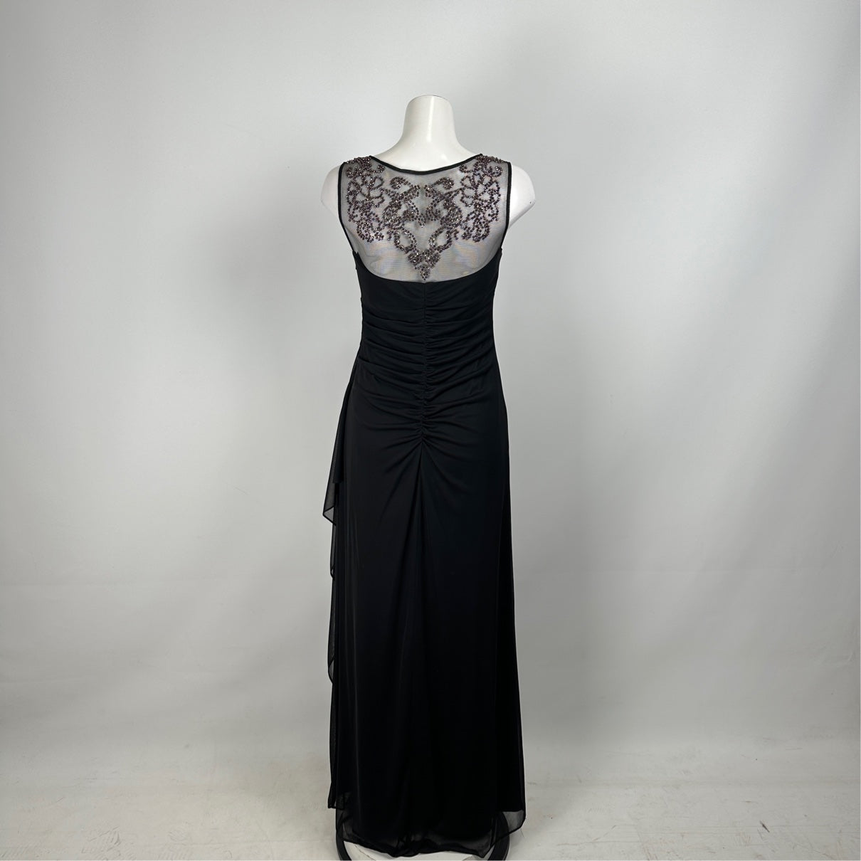 BA Nites Black Lace Ruched Long Evening Gown Size 8