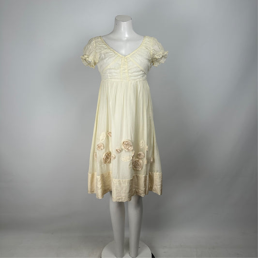 Diane Von Furstenberg Cream Cotton Floral Baby Doll Dress Size S