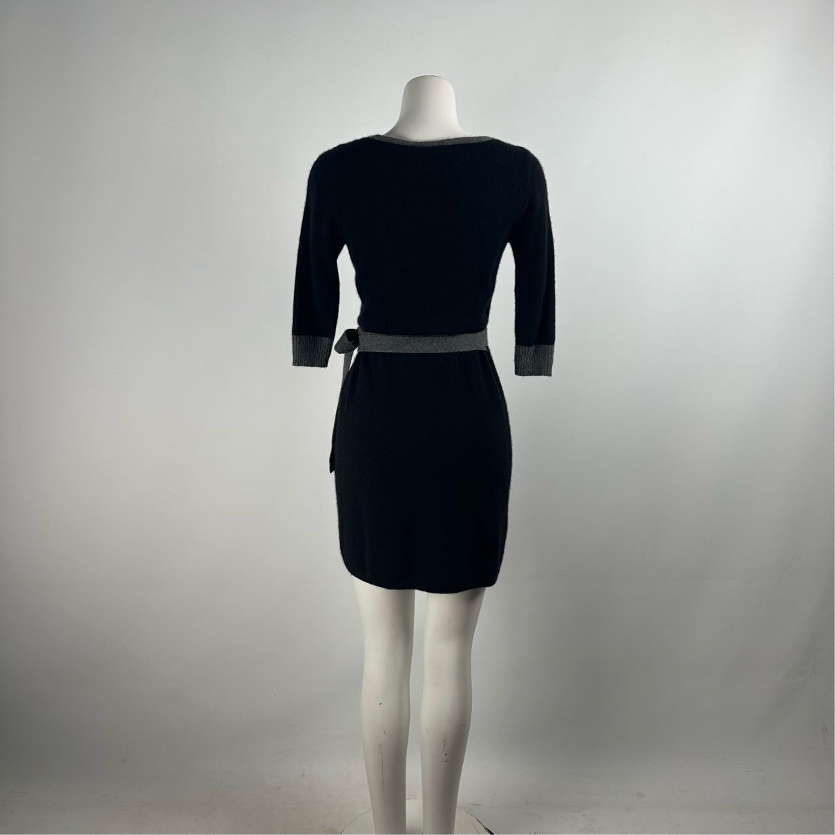 BeBe Black & Grey Cashmere Knit Wrap Dress Size S