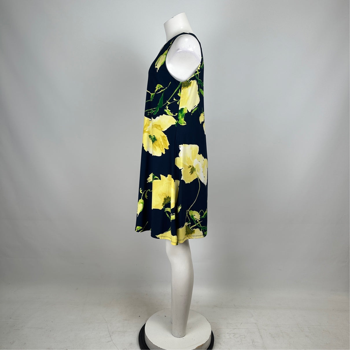 Navy Blue Flower Print A-Line Dress Size 8
