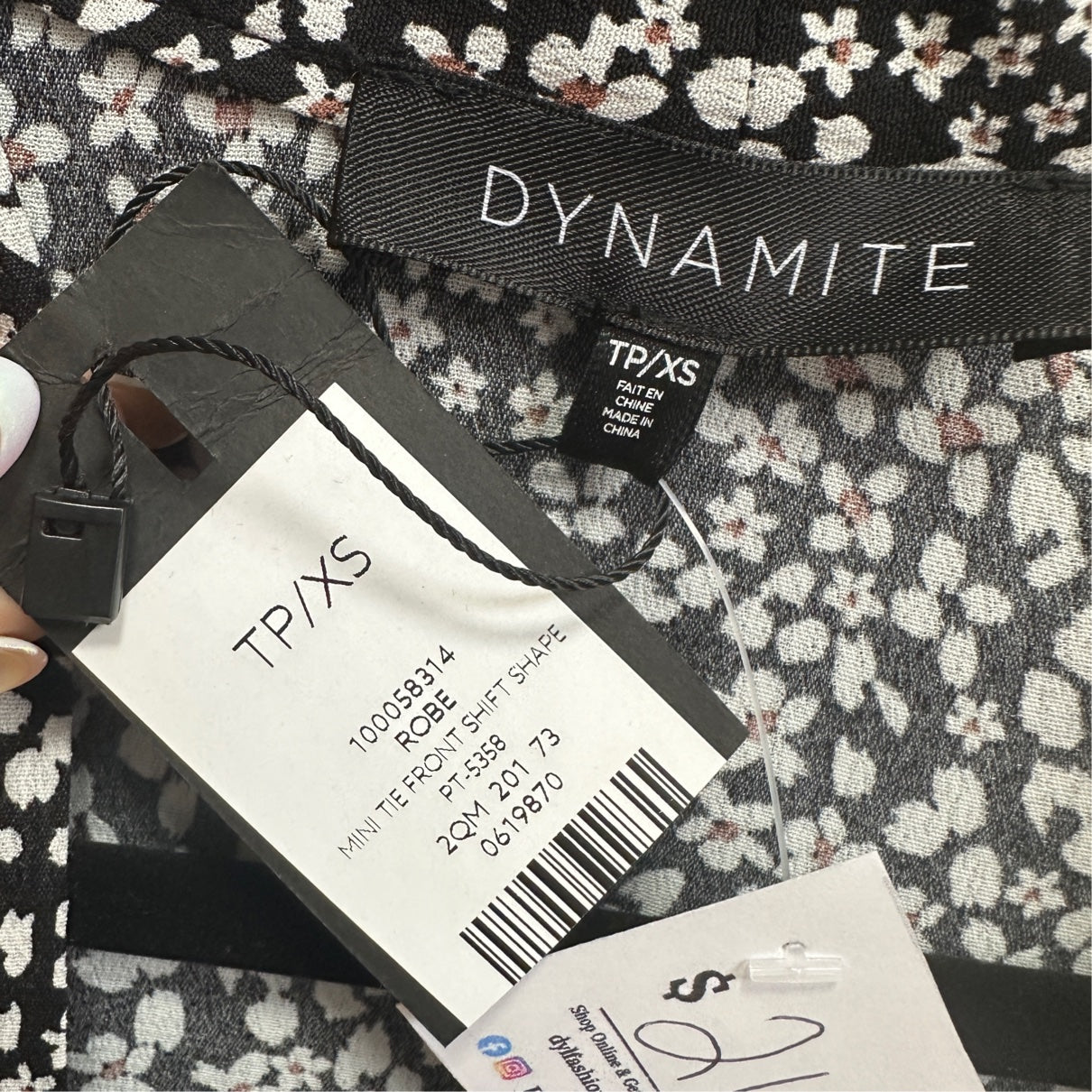 Dynamite Black Floral Tie Detail Mini Dress Size XS