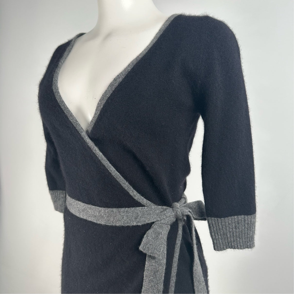 BeBe Black & Grey Cashmere Knit Wrap Dress Size S