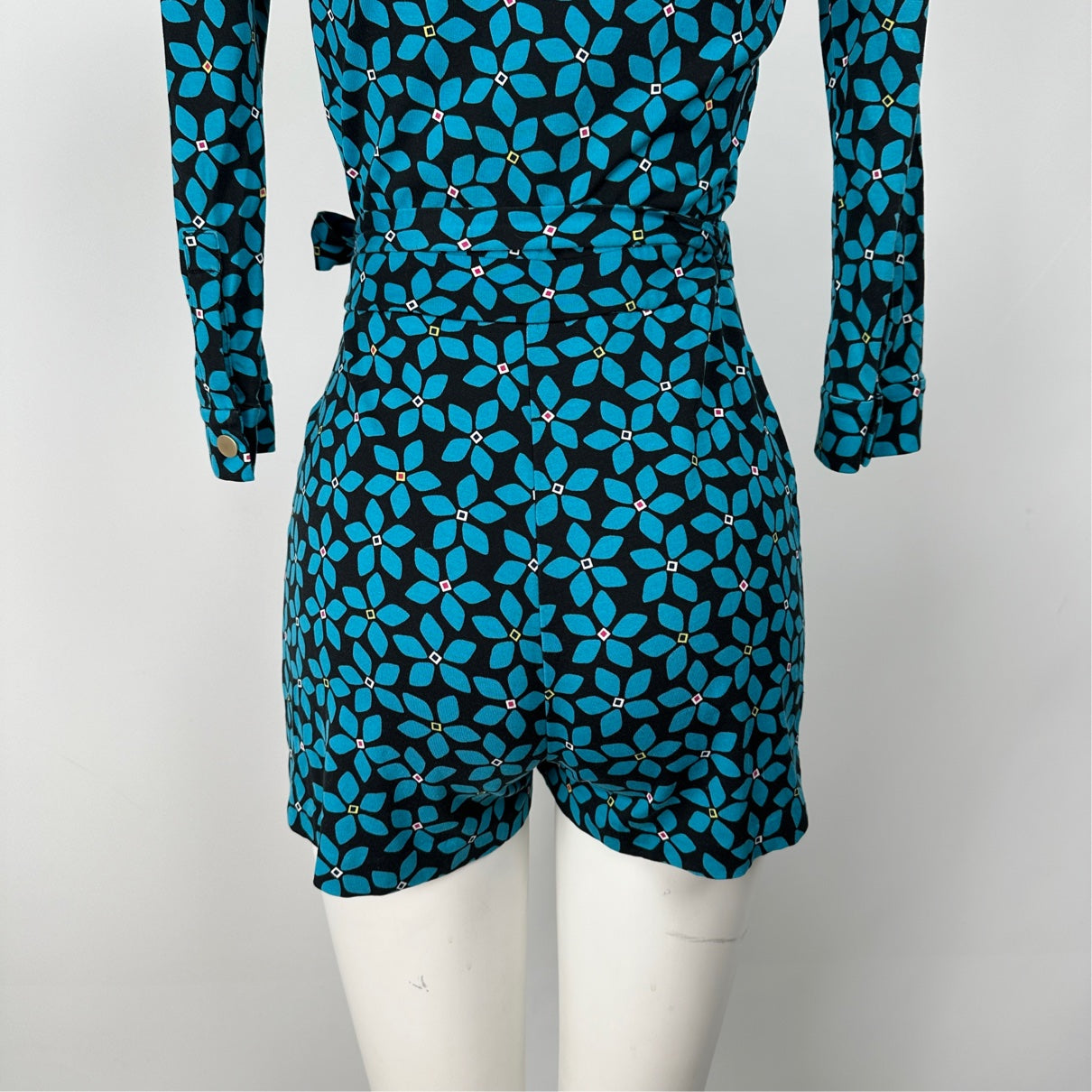 Diane Von Furstenberg Blue Cotton Wrap Romper Size 2