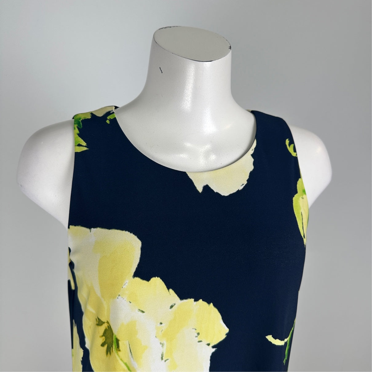 Navy Blue Flower Print A-Line Dress Size 8