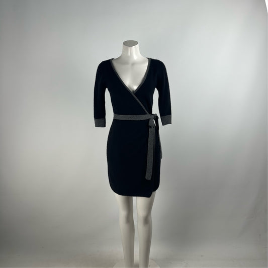 BeBe Black & Grey Cashmere Knit Wrap Dress Size S