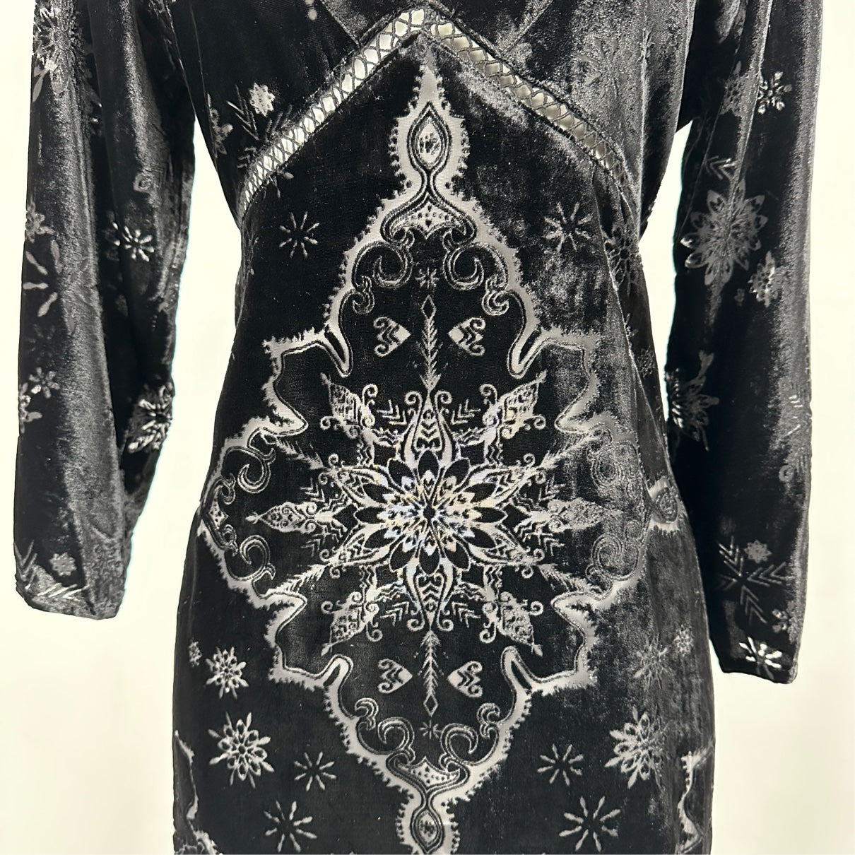 Odd Molly Black Velvet Celestial Print Mini Dress Size M