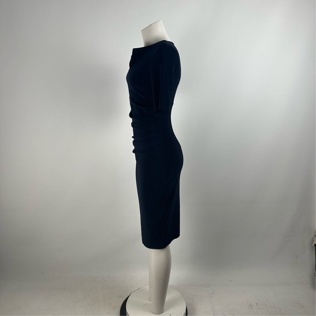 Joseph Ribkoff Black V Neck Ruched Midi Dress Size 6