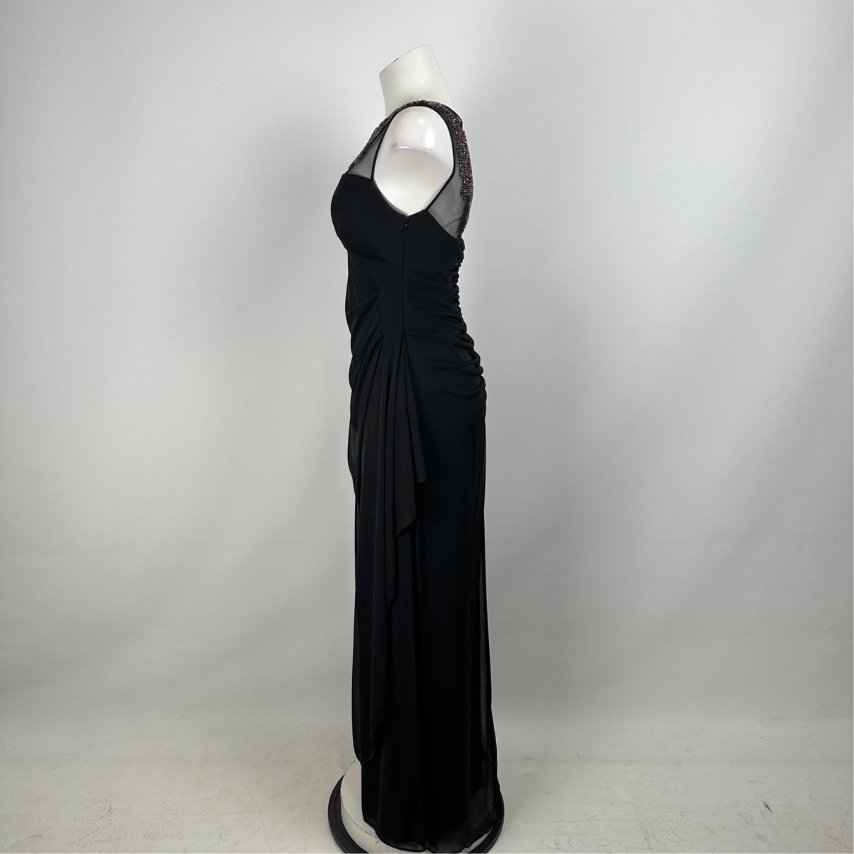 BA Nites Black Lace Ruched Long Evening Gown Size 8