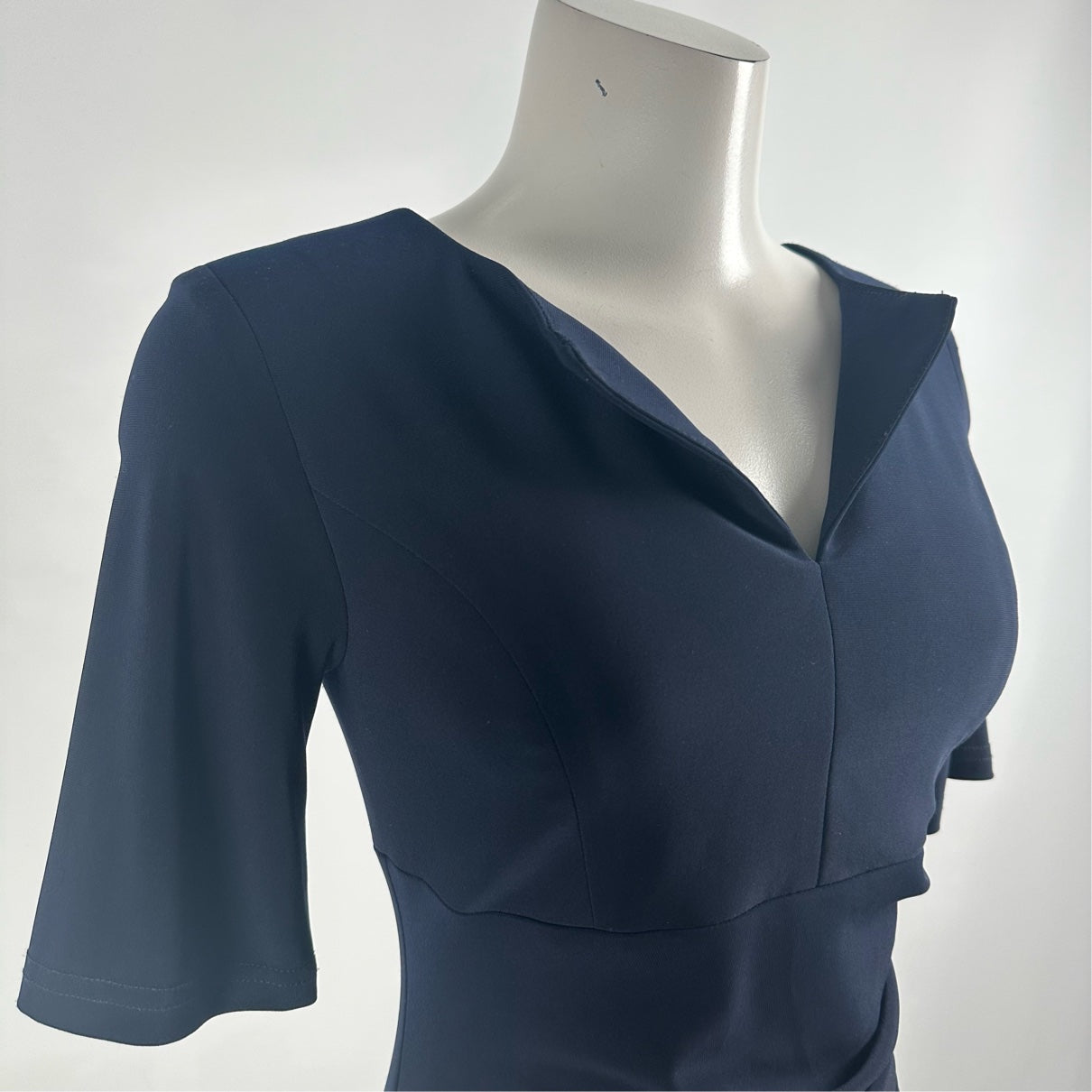 Joseph Ribkoff Black V Neck Ruched Midi Dress Size 6
