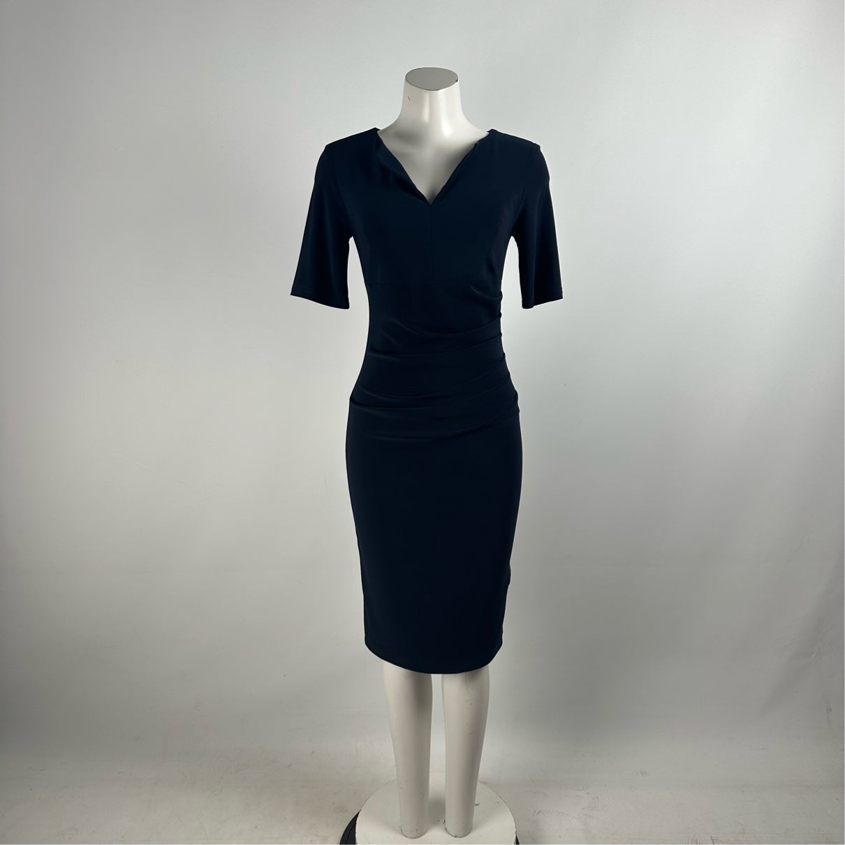 Joseph Ribkoff Black V Neck Ruched Midi Dress Size 6