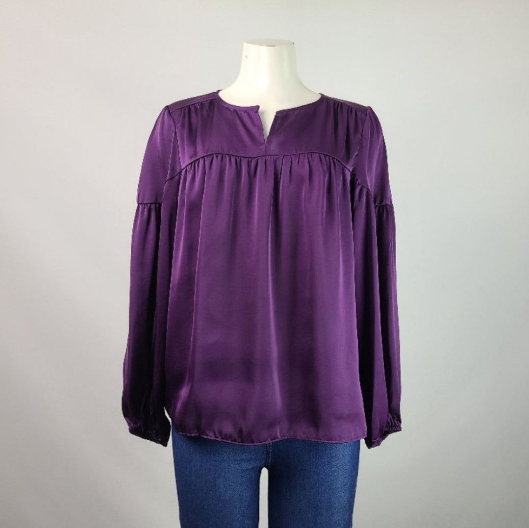 Vince Camuto Purple Satin Peasant Blouse Size S