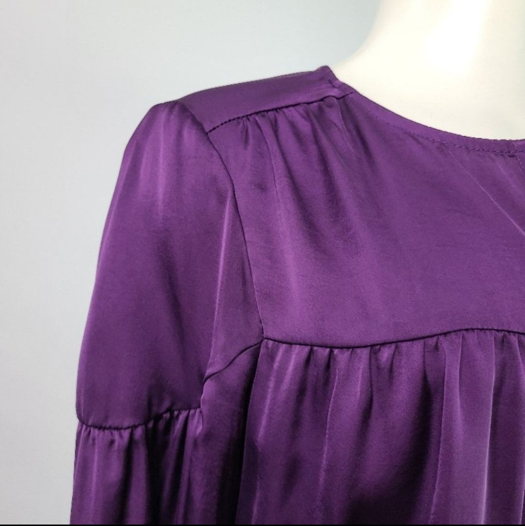 Vince Camuto Purple Satin Peasant Blouse Size S