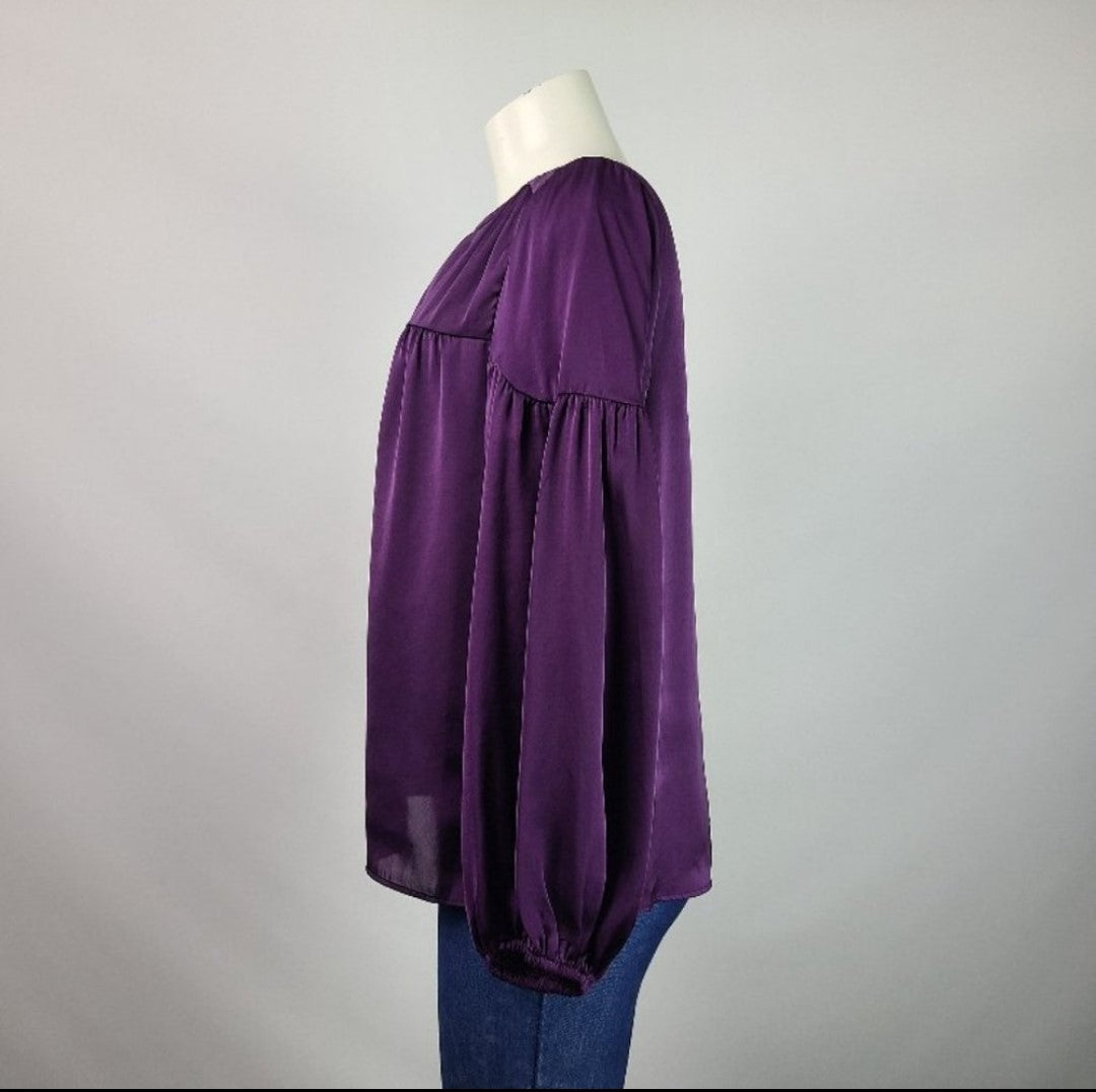 Vince Camuto Purple Satin Peasant Blouse Size S