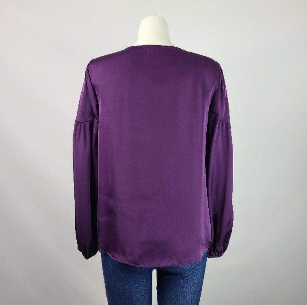 Vince Camuto Purple Satin Peasant Blouse Size S