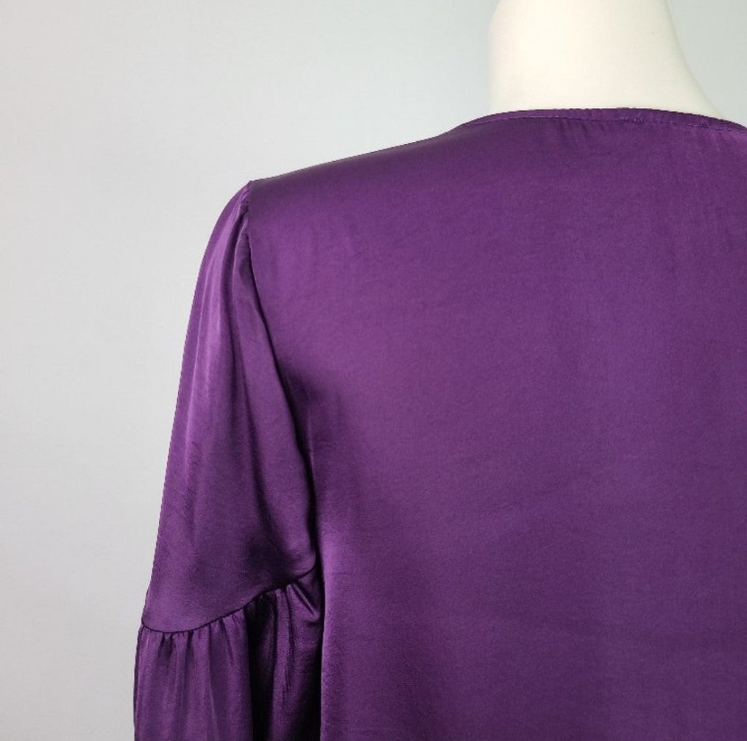 Vince Camuto Purple Satin Peasant Blouse Size S