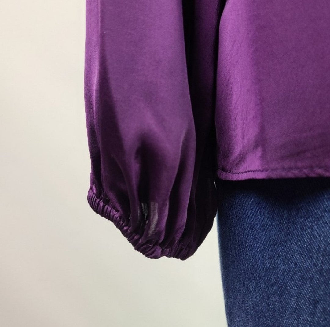 Vince Camuto Purple Satin Peasant Blouse Size S