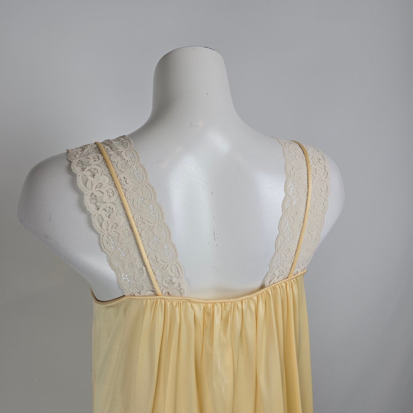 Vintage Yellow Lace Detail Long Lingerie Slip Dress Size M
