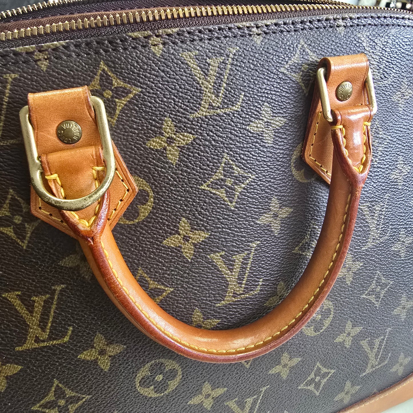 Louis Vuitton Alma Vachetta Leather Monogram Top Handle Satchel Purse