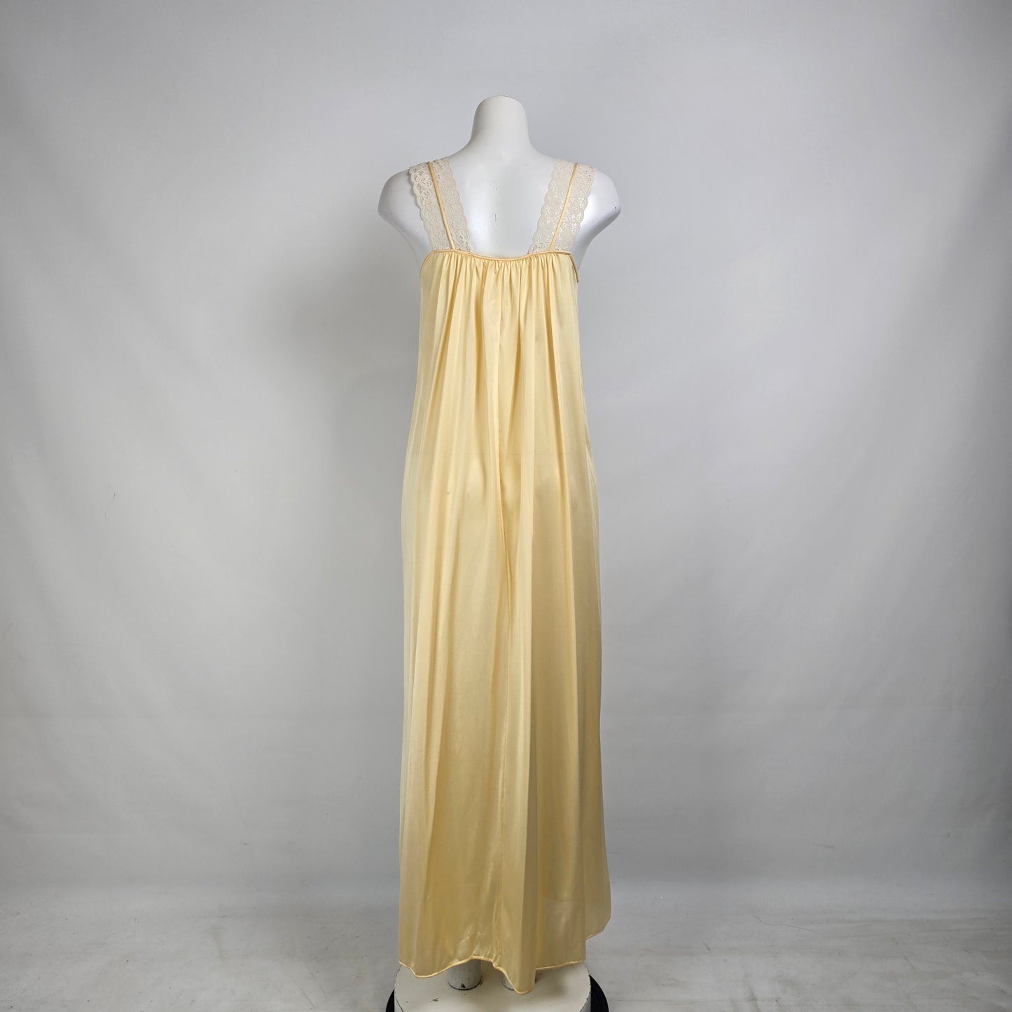 Vintage Yellow Lace Detail Long Lingerie Slip Dress Size M