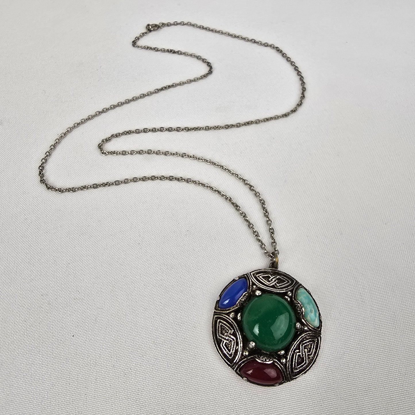 Vintage 1950s Scottish Agate Glass Celtic Art Glass Pendant Necklace