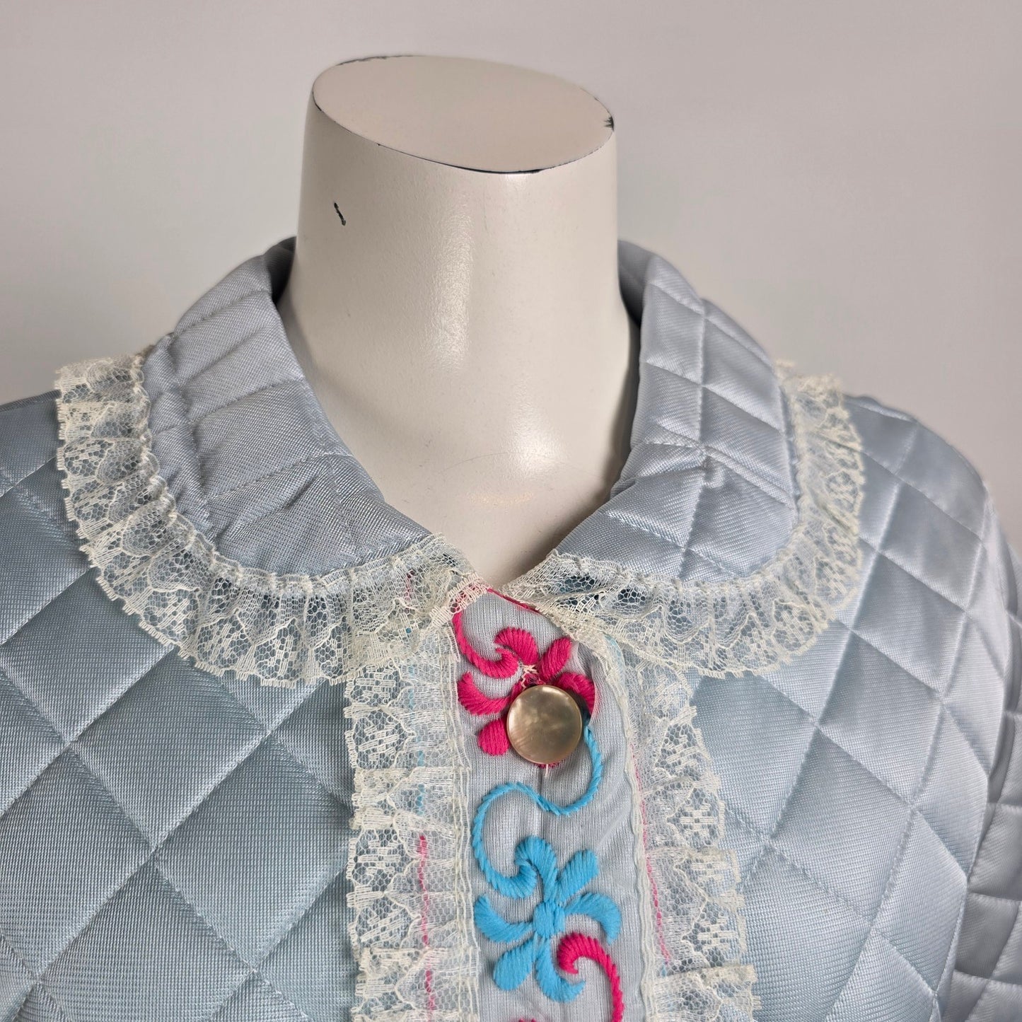 Vintage By Hamilton Blue Quilted Dressing Jacket Size M