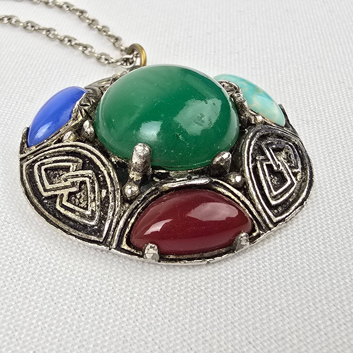Vintage 1950s Scottish Agate Glass Celtic Art Glass Pendant Necklace