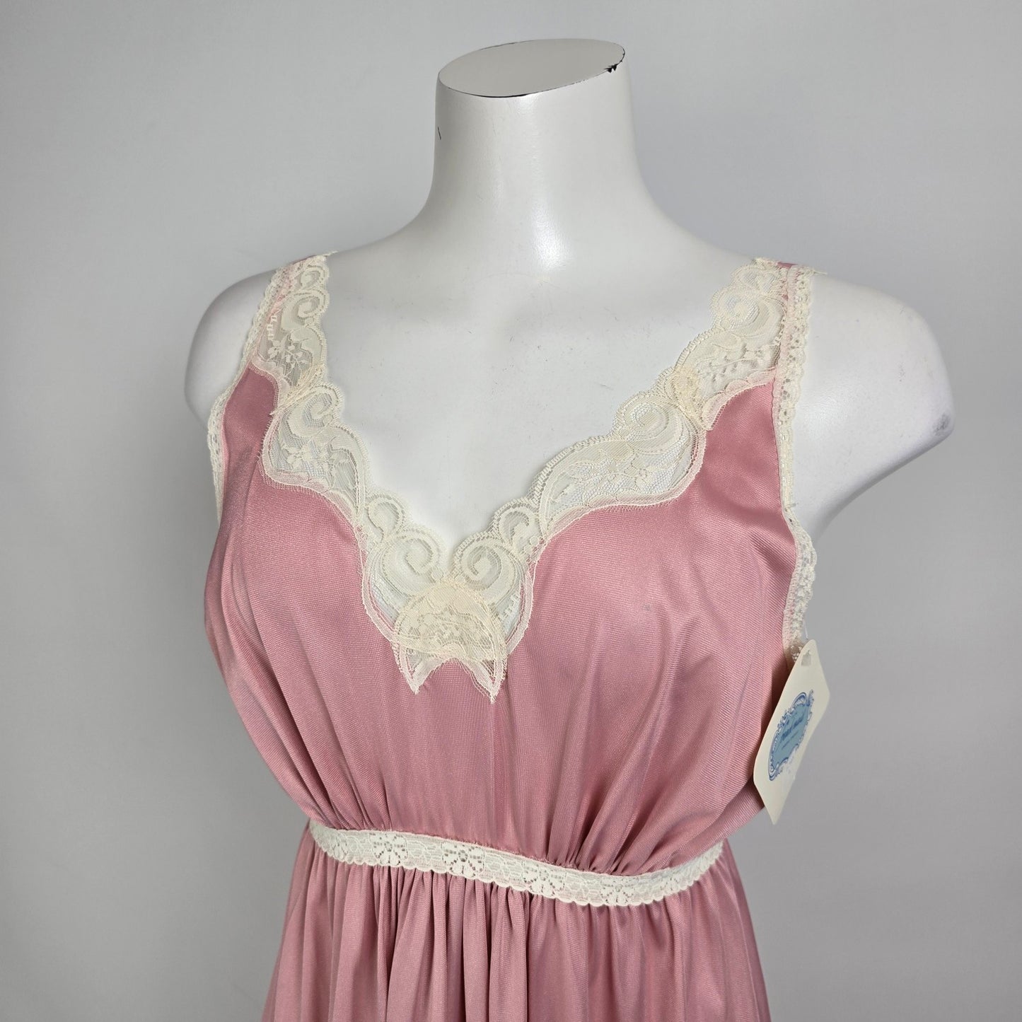 Vintage French Maid Pink Lace Trim Lingerie Slip Dress Size L