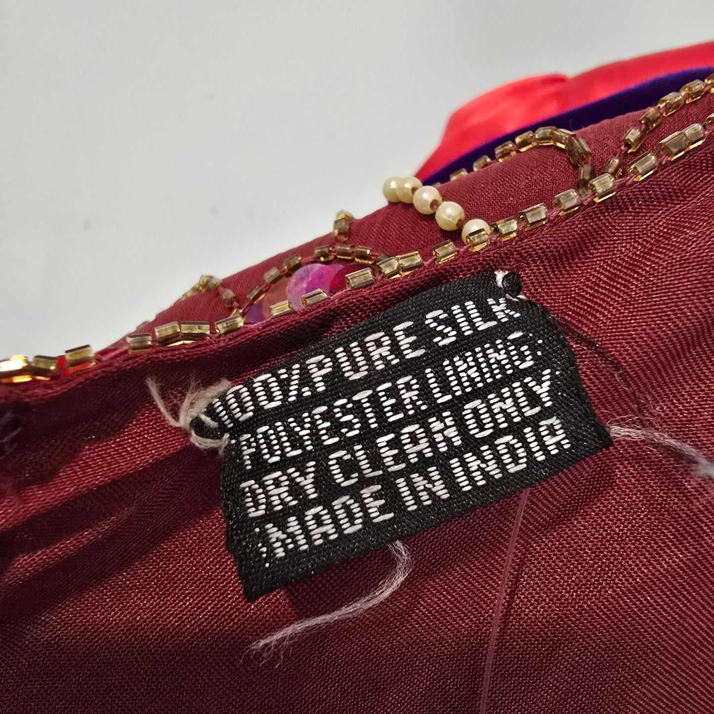 Vintage Silk Burgundy Beaded Sequined Midi Dress Size M