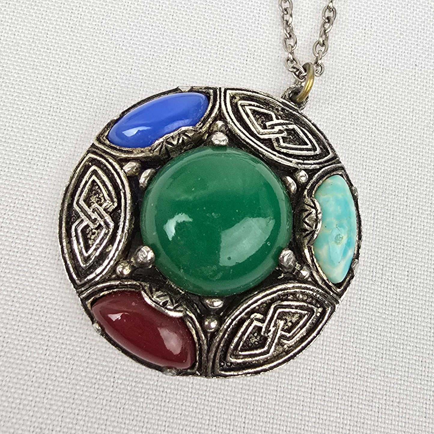 Vintage 1950s Scottish Agate Glass Celtic Art Glass Pendant Necklace