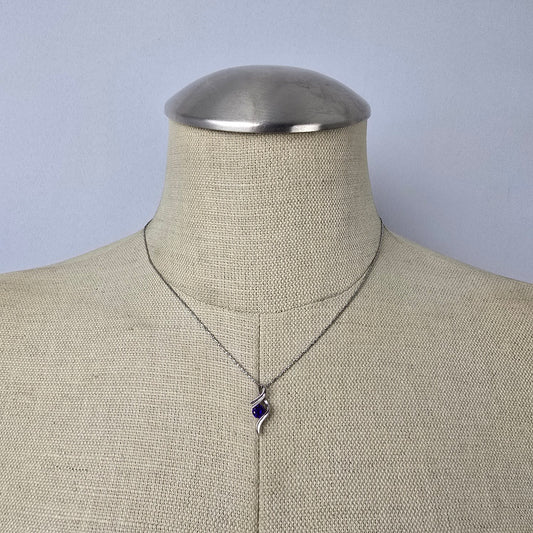 18KGP Silver Tone Blue Gem Stone Delicate Pendant Necklace