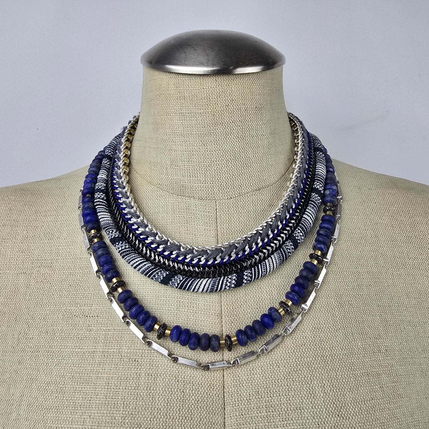 Stella & Dot Emmeline Blue & Silver Statement Necklace