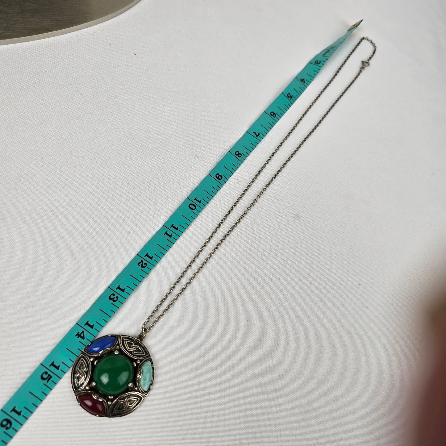 Vintage 1950s Scottish Agate Glass Celtic Art Glass Pendant Necklace