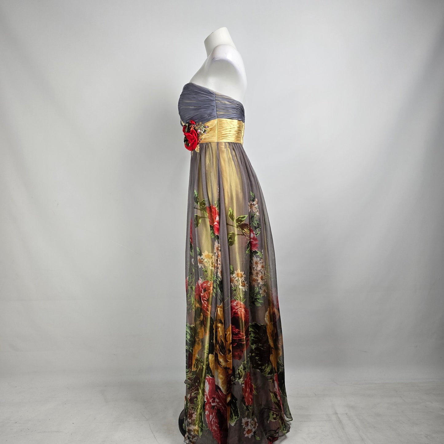 Tony Bowls Evening Grey Floral Grad Event Gown Size 12