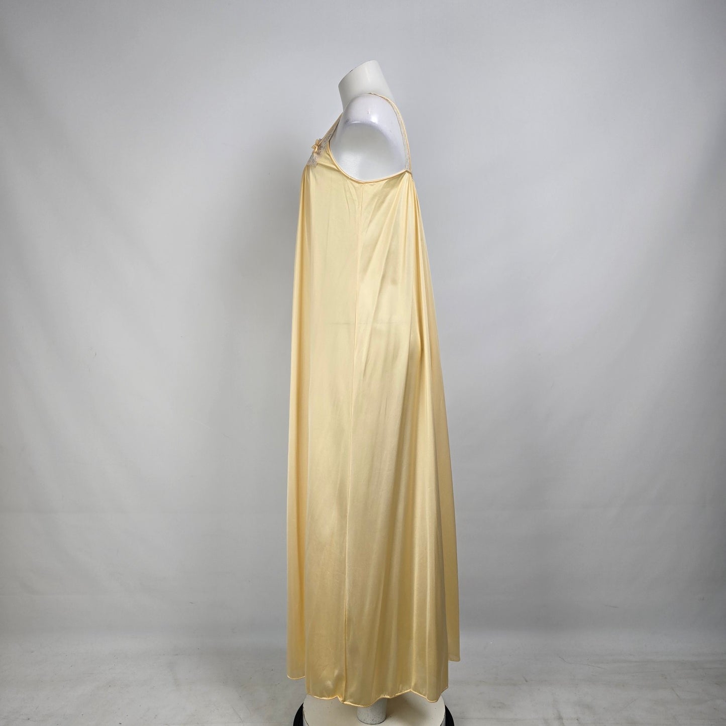 Vintage Yellow Lace Detail Long Lingerie Slip Dress Size M