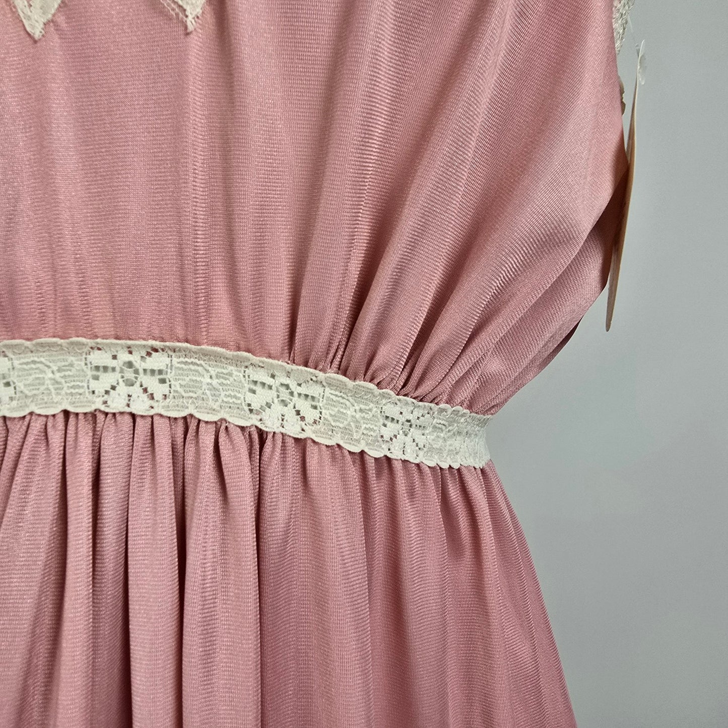 Vintage French Maid Pink Lace Trim Lingerie Slip Dress Size L