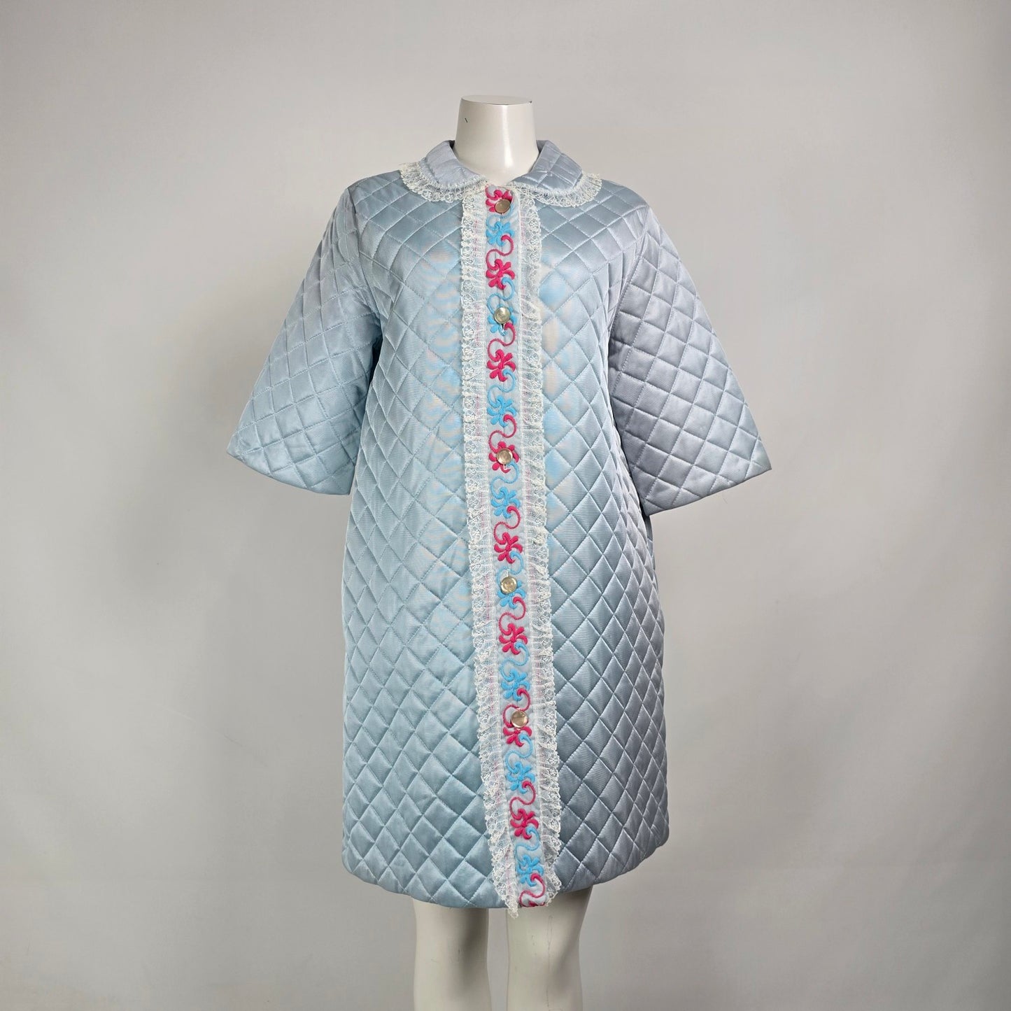 Vintage By Hamilton Blue Quilted Dressing Jacket Size M