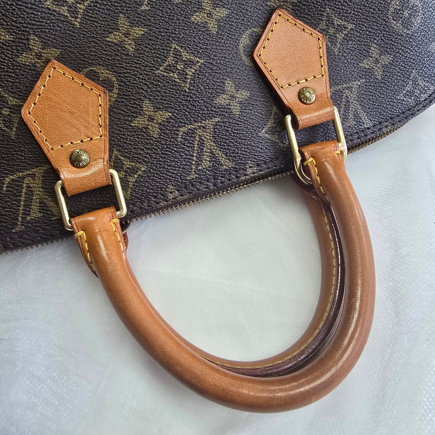 Louis Vuitton Alma Vachetta Leather Monogram Top Handle Satchel Purse