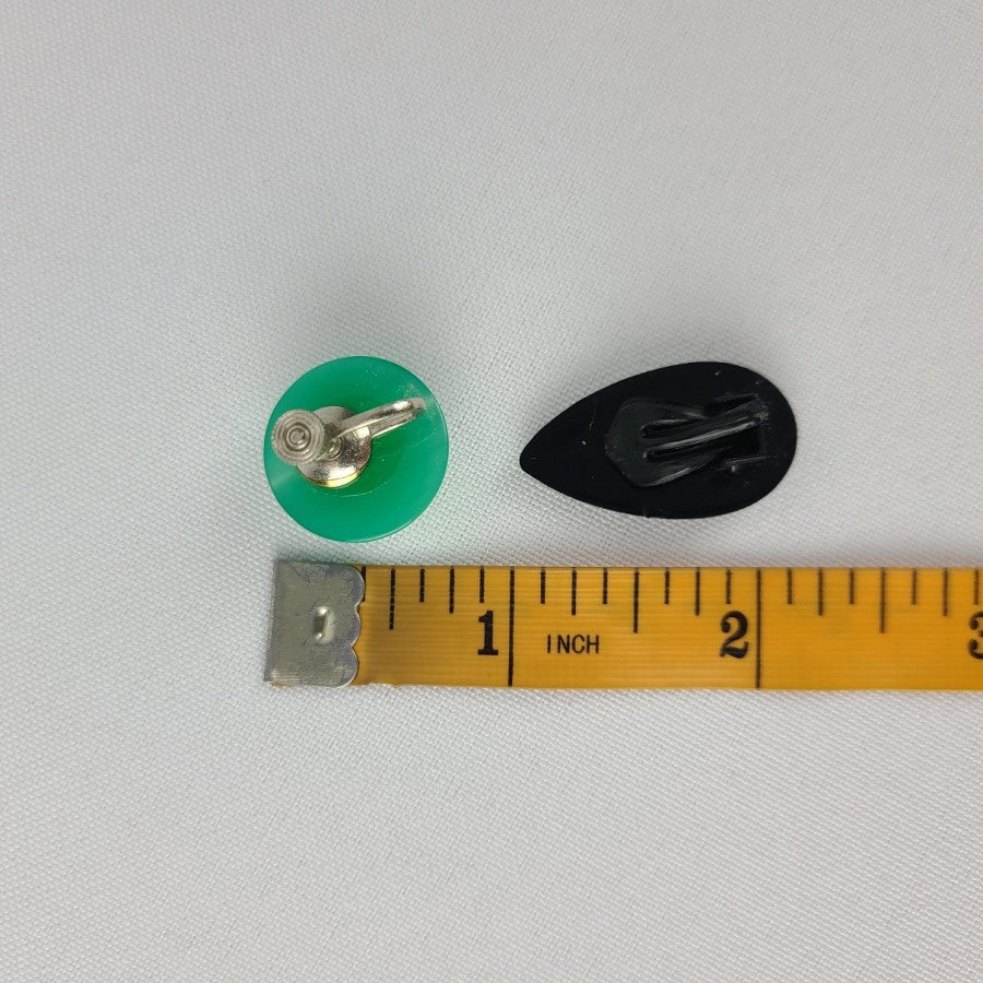 Vintage Green & Black Clip On Screw Back Earrings