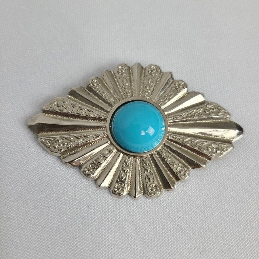 Vintage Silver Tone Faux Turquoise Stone Brooch