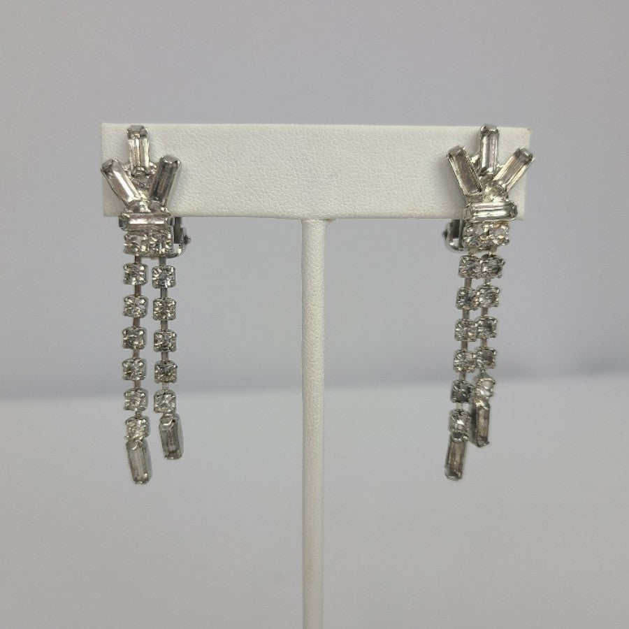 Vintage Rhinestone Crystal Silver Tone Clip On Earrings