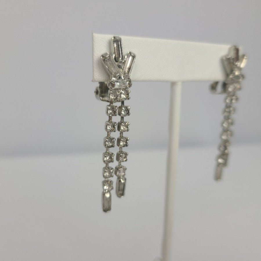 Vintage Rhinestone Crystal Silver Tone Clip On Earrings