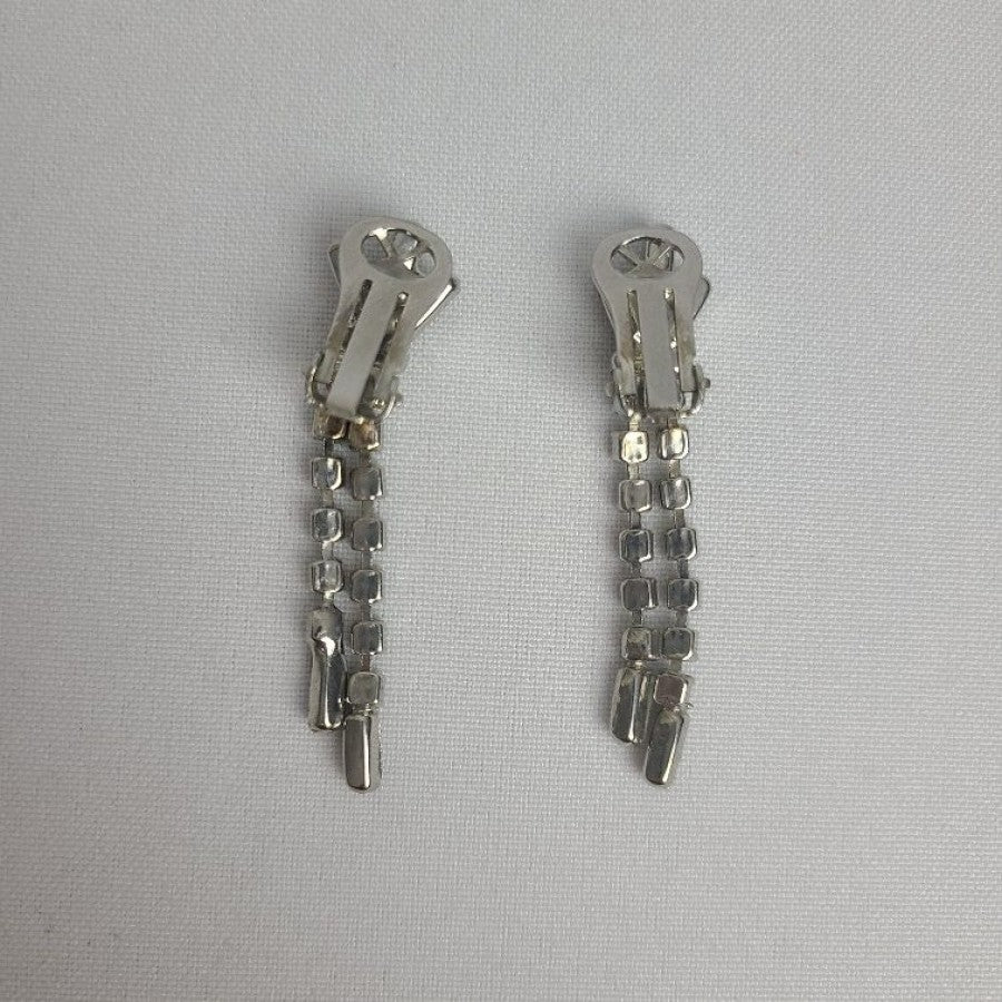 Vintage Rhinestone Crystal Silver Tone Clip On Earrings