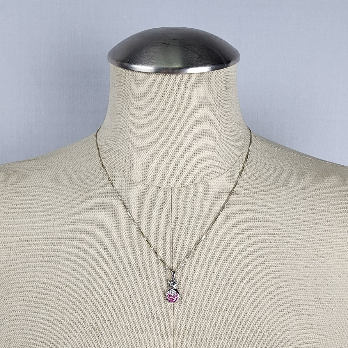 925 Sterling Silver Pink Teddy Bear Box Chain Necklace