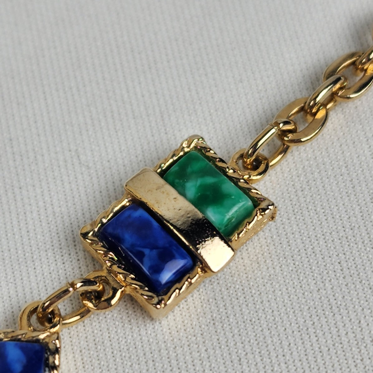Vintage Sarah Coventry Blue & Green Stone Y Necklace