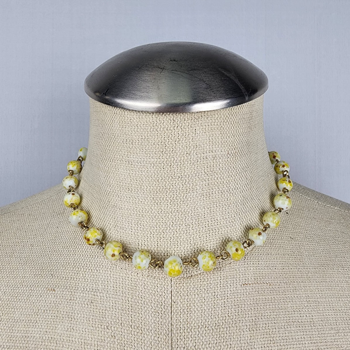 Vintage Yellow Glass Beaded Collar Necklace