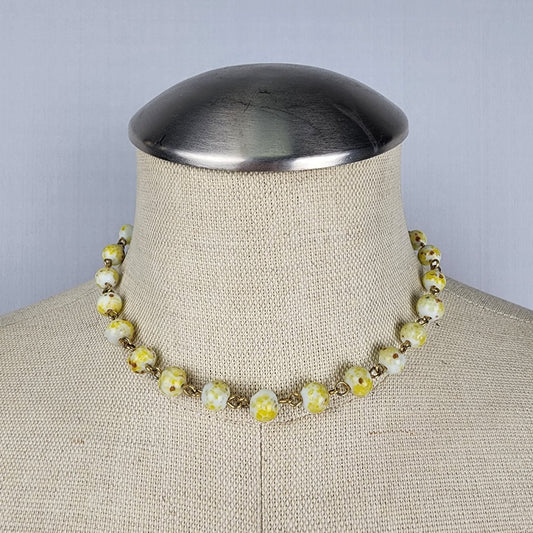 Vintage Yellow Glass Beaded Collar Necklace