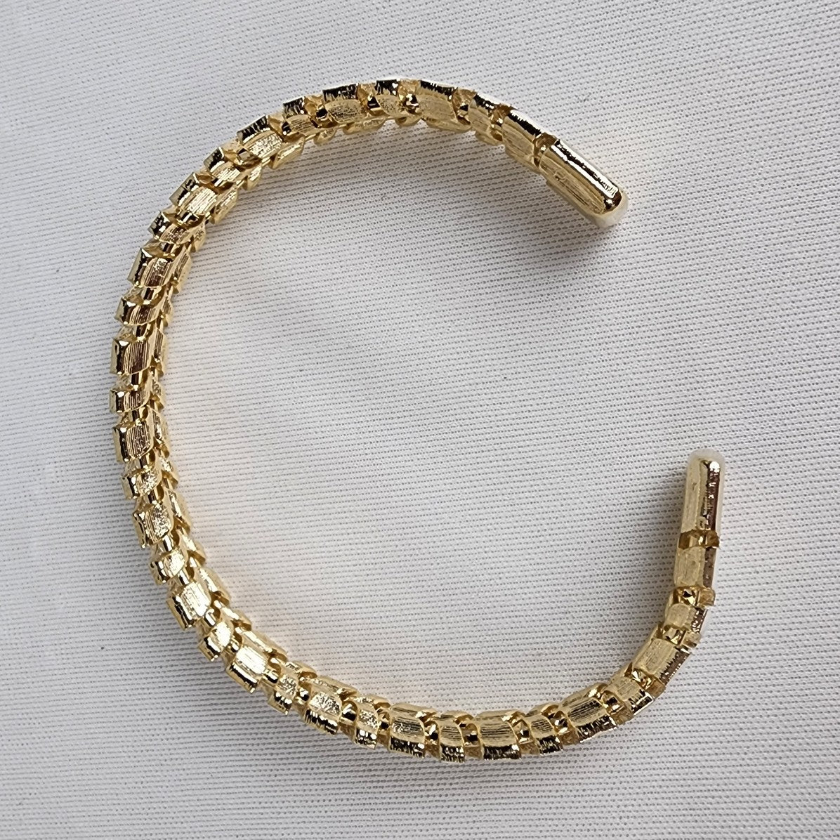 Vintage White & Gold Enamel Metal Cuff Bracelet